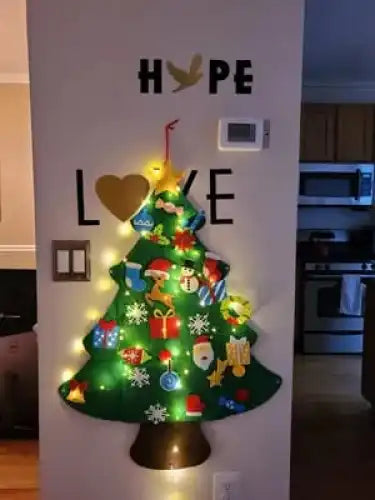 Árbol de Navidad Infantil de Fieltro con 25 adornos + luces de 3m