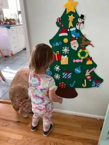 Árbol de Navidad Infantil de Fieltro con 25 adornos + luces de 3m